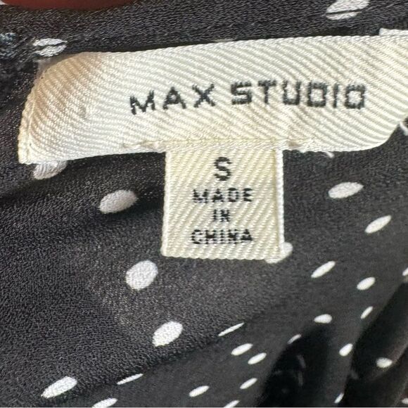 Max Studio black and white polka dot split sleeves with tie ends size small - Picture 4 of 5